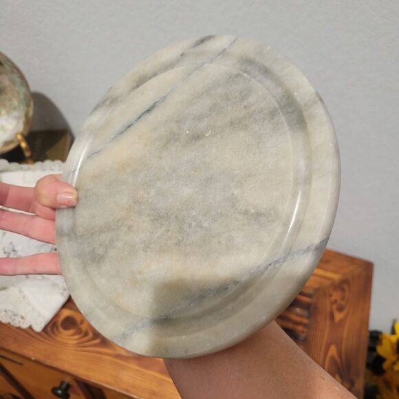 Vintage Marble White & Gray Cheese Cloche Glass Dome Lid 7.5 x 5.5" MCM Dessert - Picture 10 of 10